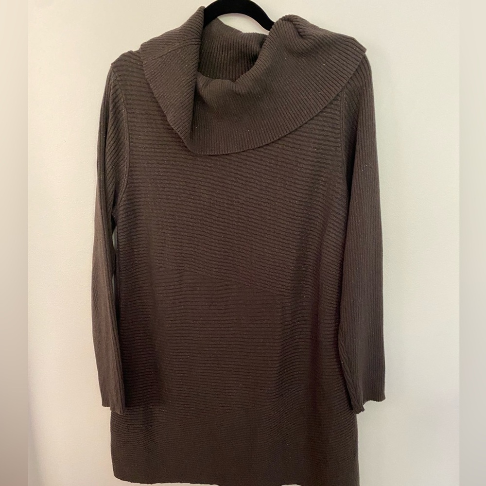 Alfani Shimmery Cowl Neck, Long Sleeve Tunic, Pullover Sweater, Size: L